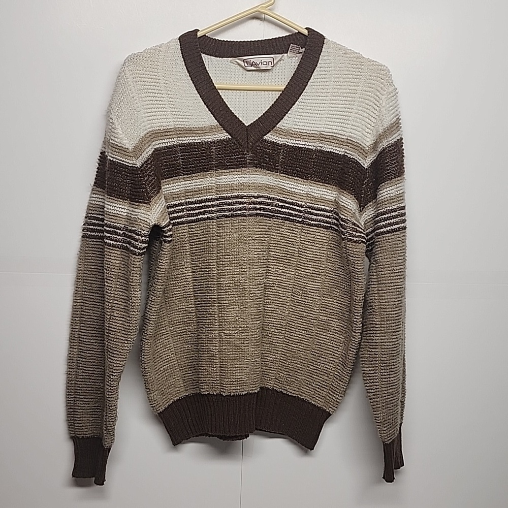 L'Avion Vintage unisex sz M brown, cream, and tan long sleeve sweater.